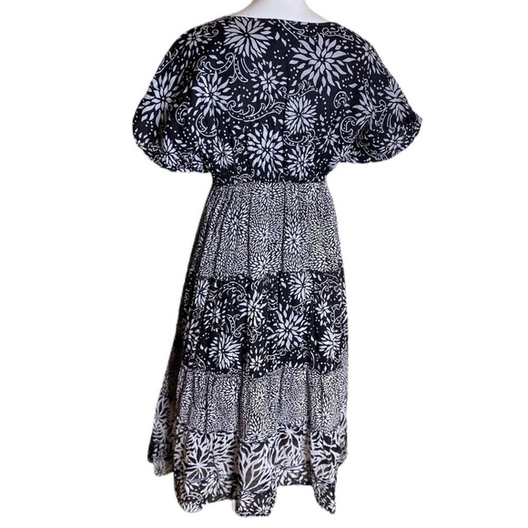 Jane Ashley Black & White Floral Tiered Dress Size Large - Picture 4 of 8